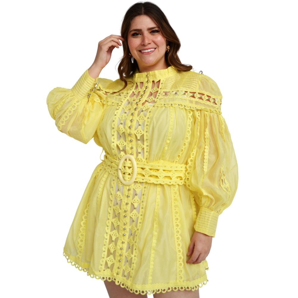 Vestido de chiffon Tallas Extras, 51807 (Amarillo)