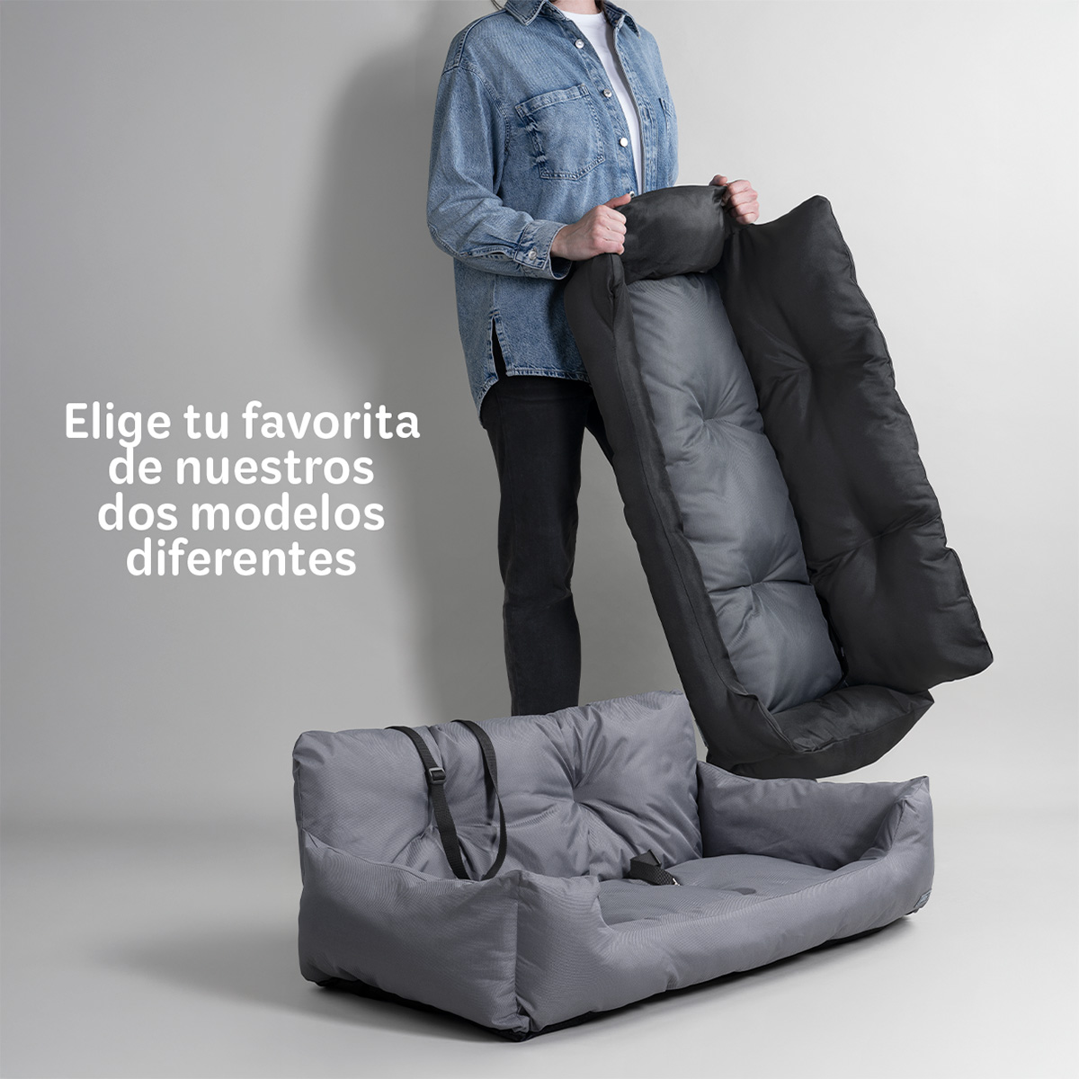 Asiento de Coche para Perro, Mediano/Grande , Transportadora para Automóvil, Asiento de Seguridad Cama de Viaje para Mascotas 2 plazas – Negro / Gris ESQUIMAL