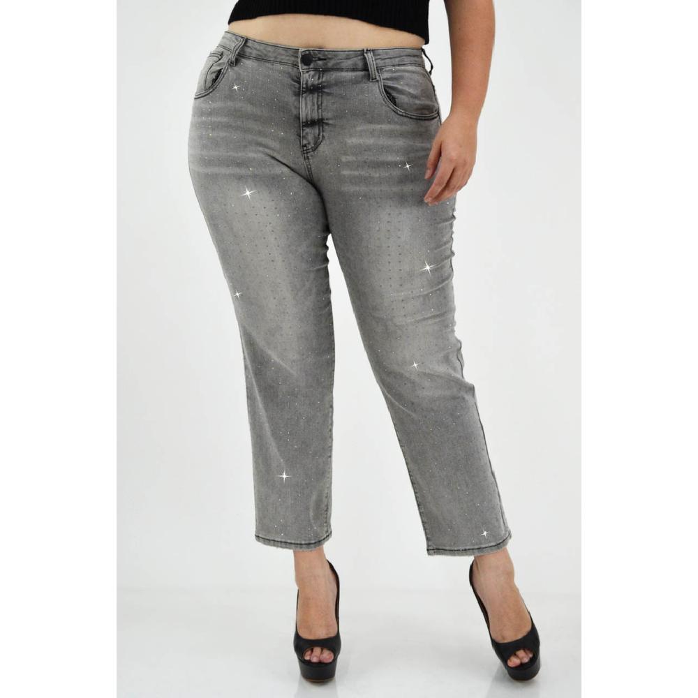 Mom jeans con brillo /Tallas Extras, 241 (Gris con brillos)