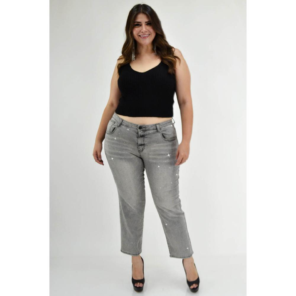 Mom jeans con brillo /Tallas Extras, 241 (Gris con brillos)