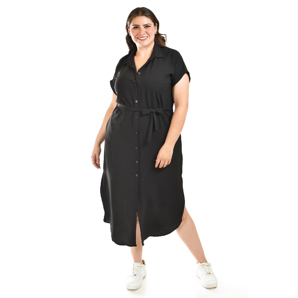 Vestido camisero Roman Fashion /Tallas Extras, 2137 (Negro)