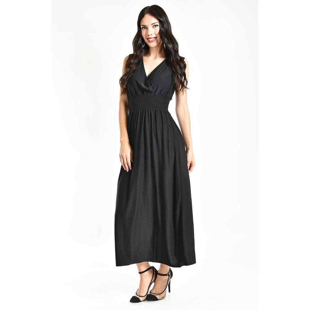 Vestido largo cintura smock Roman Fashion / Juvenil, 8801-SO (Negro)
