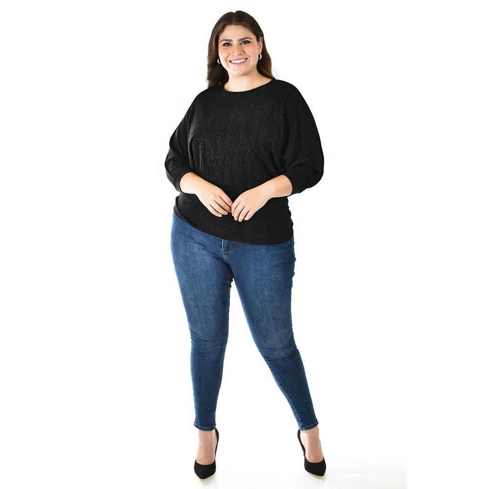 Blusa de hilos brillantes Roman Fashion /Tallas Extras, 5108 (Negro)