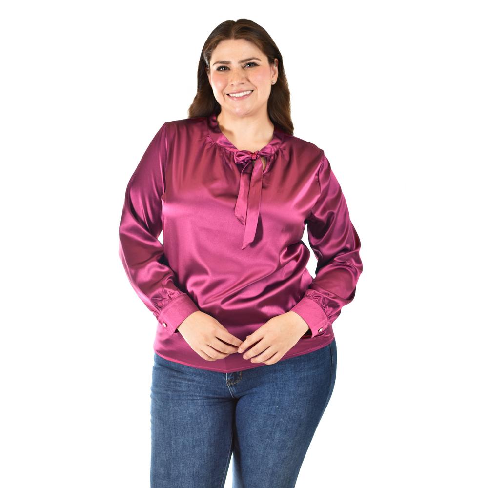 Blusa de satin con lazo Roman Fashion /Tallas Extras, 5101 (Vino)