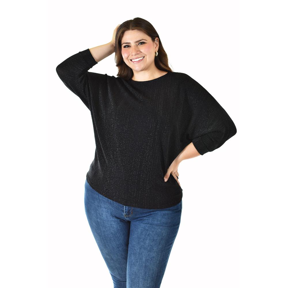 Blusa de hilos brillantes Roman Fashion /Tallas Extras, 5108 (Negro)