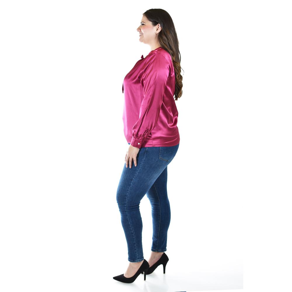 Blusa de satin con lazo Roman Fashion /Tallas Extras, 5101 (Vino)
