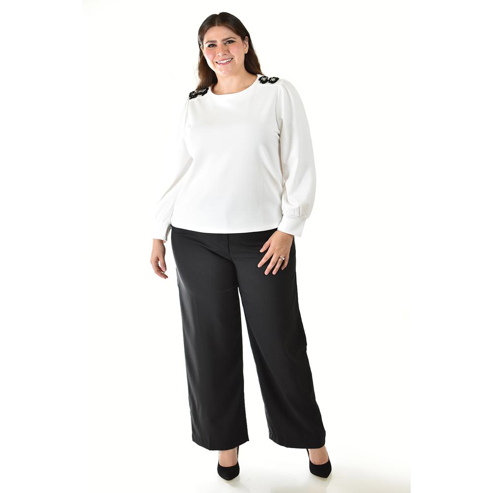 Blusa con detalle de flor en hombro Roman Fashion /Tallas Extras, 5106 (Blanco)
