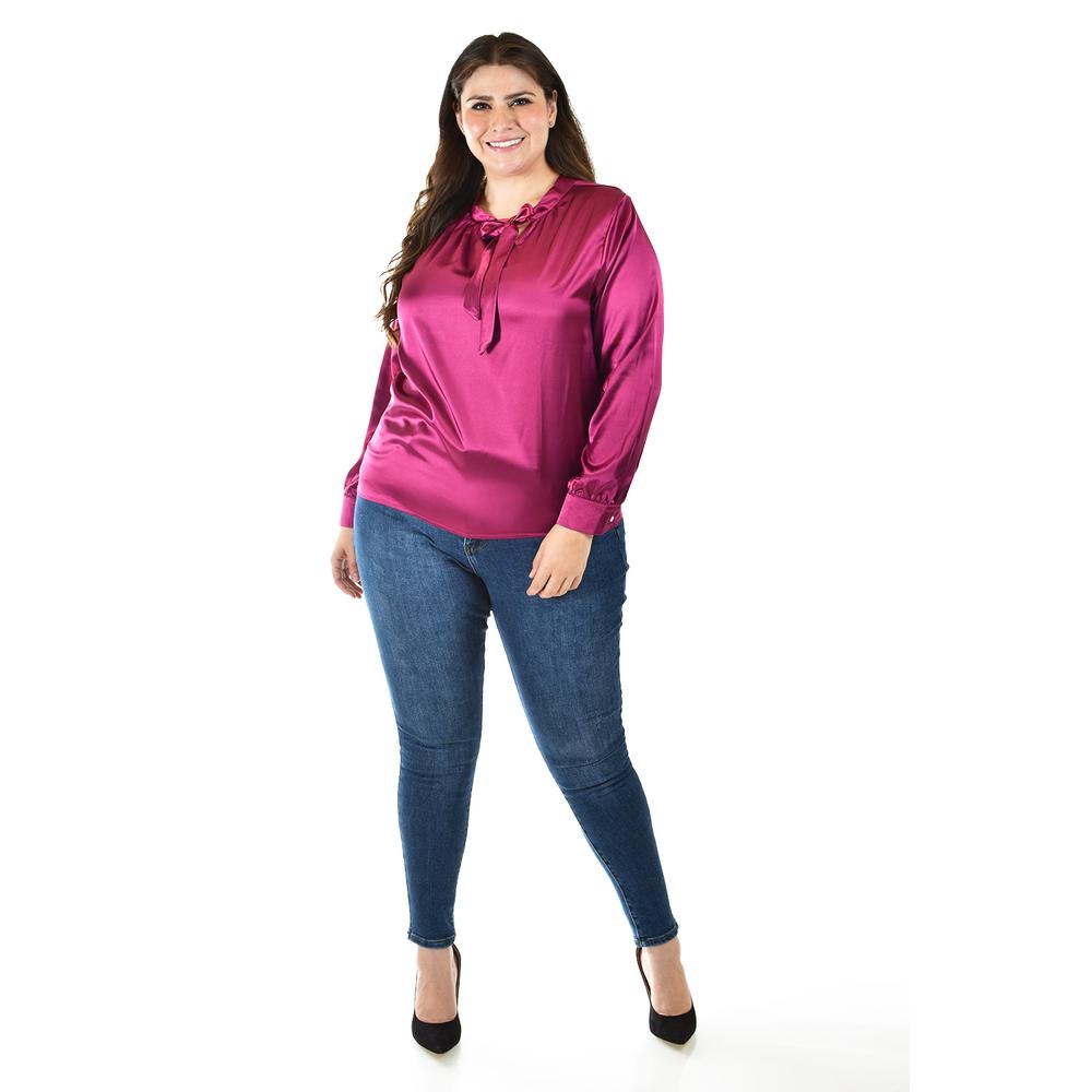 Blusa de satin con lazo Roman Fashion /Tallas Extras, 5101 (Vino)
