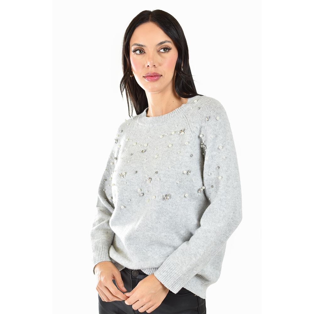 Sueter con pedreria y perlas Roman Fashion /Juvenil, 4003 (Gris)