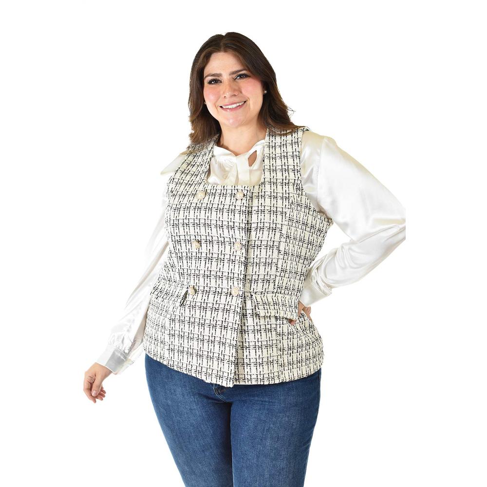 Chaleco Tweed Roman Fashion /Tallas Extras, 2435 (Negro)