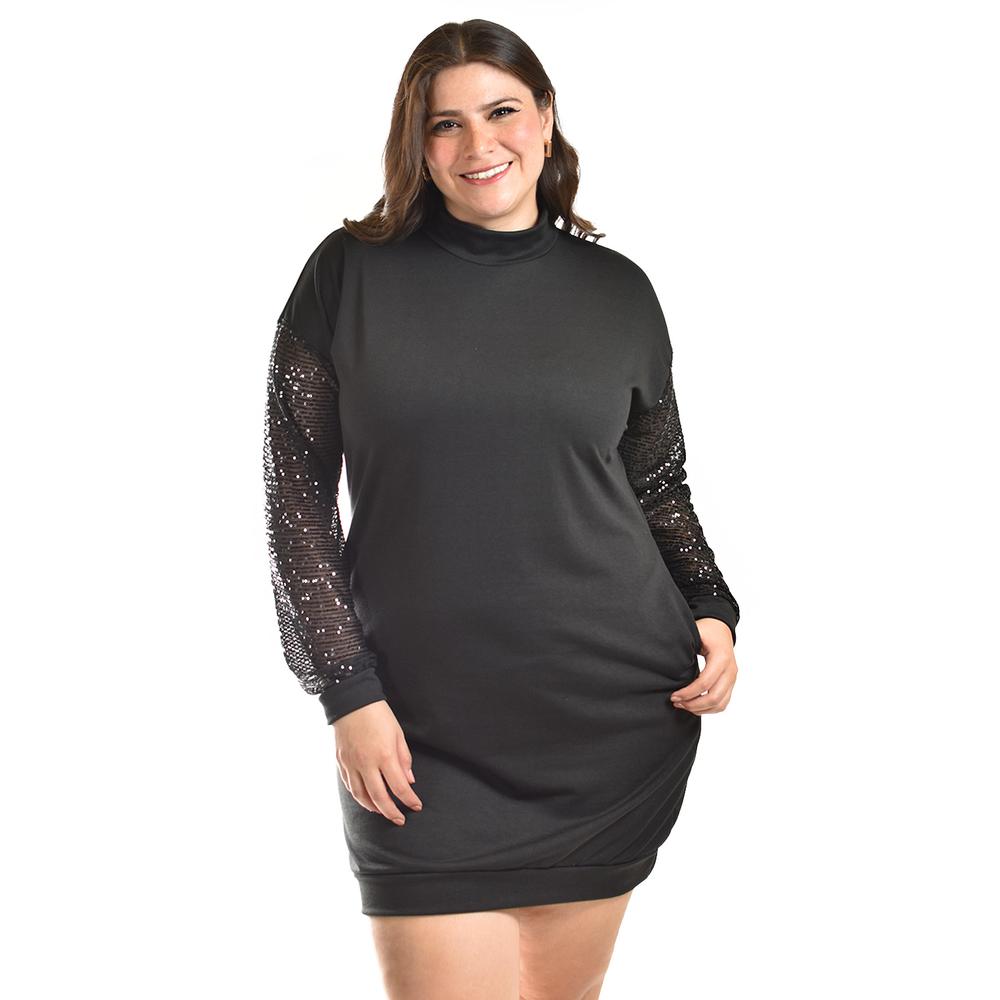 Vestido con mangas de lentejuela Roman Fashion /Tallas Extras, 8072 (Negro)