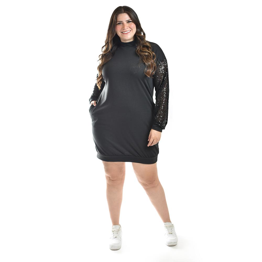 Vestido con mangas de lentejuela Roman Fashion /Tallas Extras, 8072 (Negro)