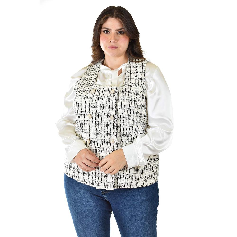 Chaleco Tweed Roman Fashion /Tallas Extras, 2435 (Negro)