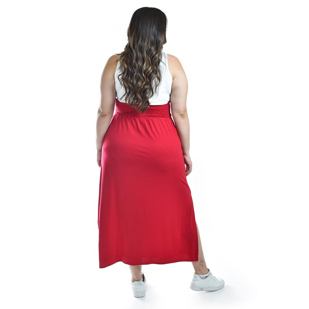 Maxi falda cintura smock Roman Fashion /Tallas Extras, 8300 (Rojo)
