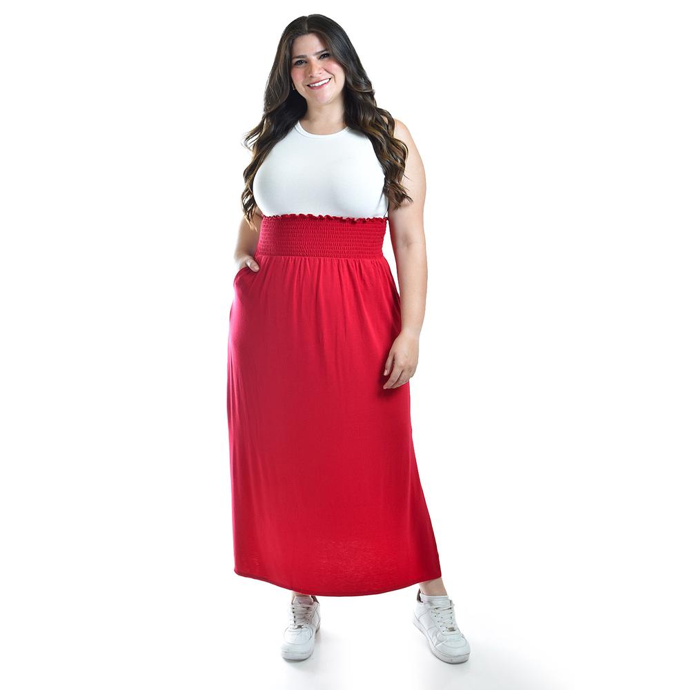 Maxi falda cintura smock Roman Fashion /Tallas Extras, 8300 (Rojo)