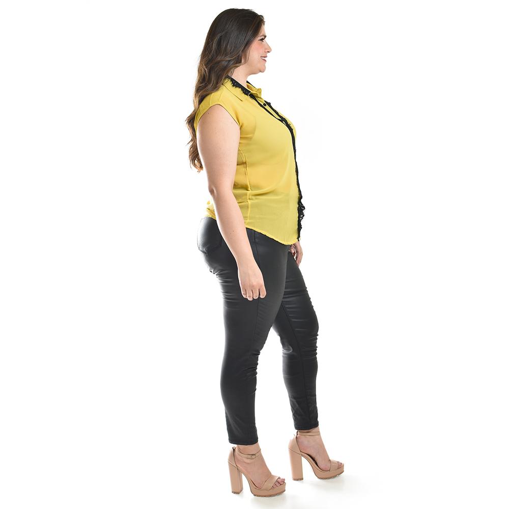 Blusa con detalle de encaje Roman Fashion /Tallas Extras, 8004 (Amarillo)