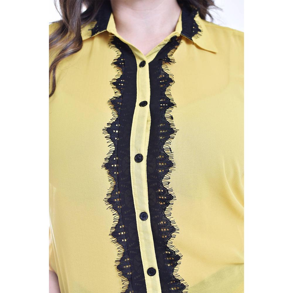 Blusa con detalle de encaje Roman Fashion /Tallas Extras, 8004 (Amarillo)