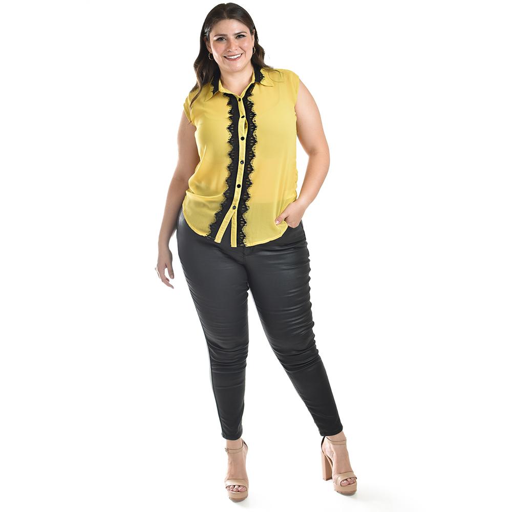 Blusa con detalle de encaje Roman Fashion /Tallas Extras, 8004 (Amarillo)