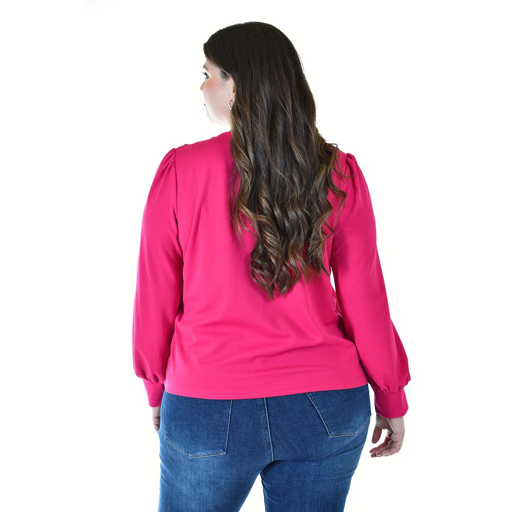 Blusa con detalle de flor en hombro Roman Fashion /Tallas Extras, 5106 (Fiusha)