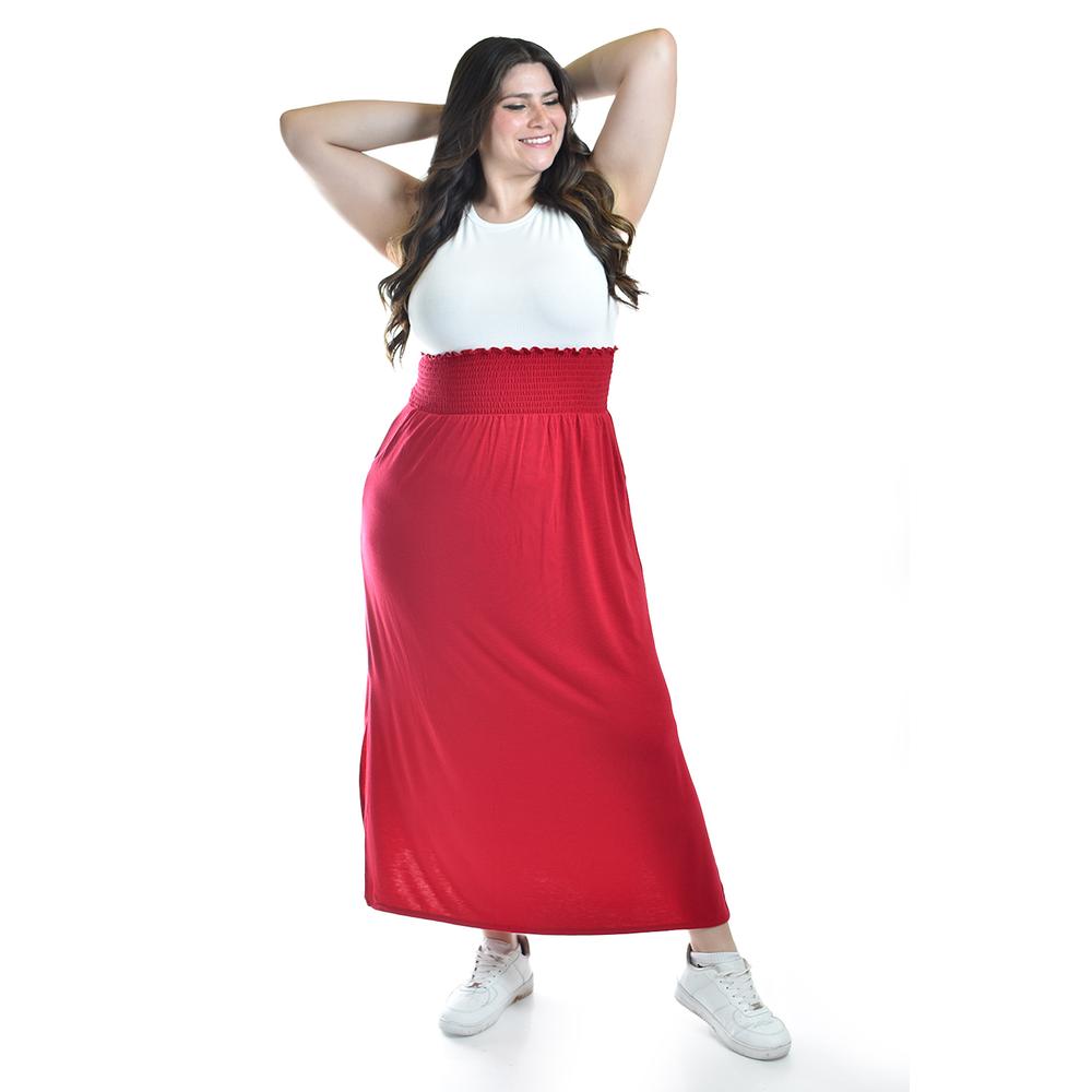 Maxi falda cintura smock Roman Fashion /Tallas Extras, 8300 (Rojo)
