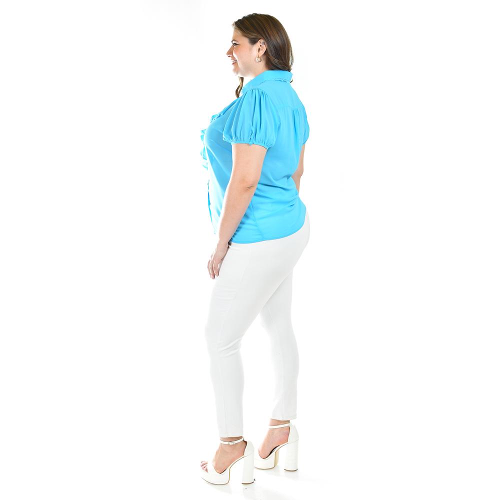Blusa con detalle de olanes Roman Fashion /Tallas Extras, 204 (Azul claro)