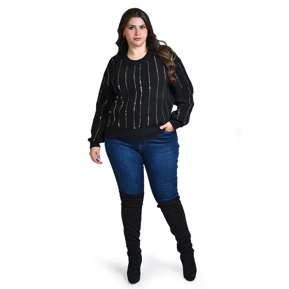 Sueter de punto con lentejuela Roman Fashion / Tallas Extras, 4004 (Negro / Dorado)