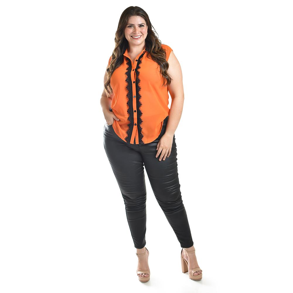 Blusa con detalle de encaje Roman Fashion /Tallas Extras, 8004 (Naranja)