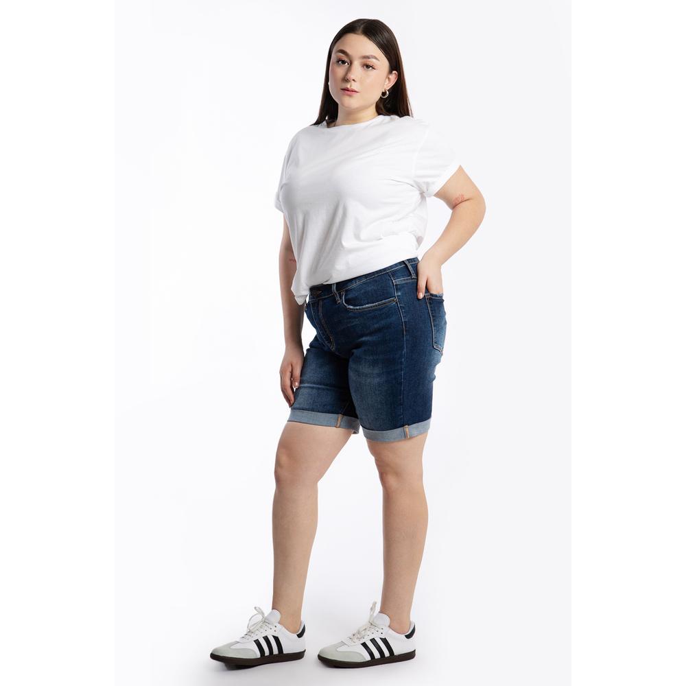 Bermuda de mezclilla con dobles, /Tallas Extras, 6393 (Mezclilla tono oscuro)