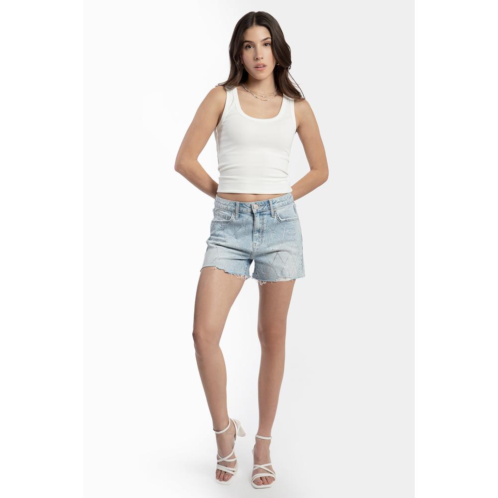 Mom short con pedrería /Juvenil, 6893 (Mezclilla tono claro)