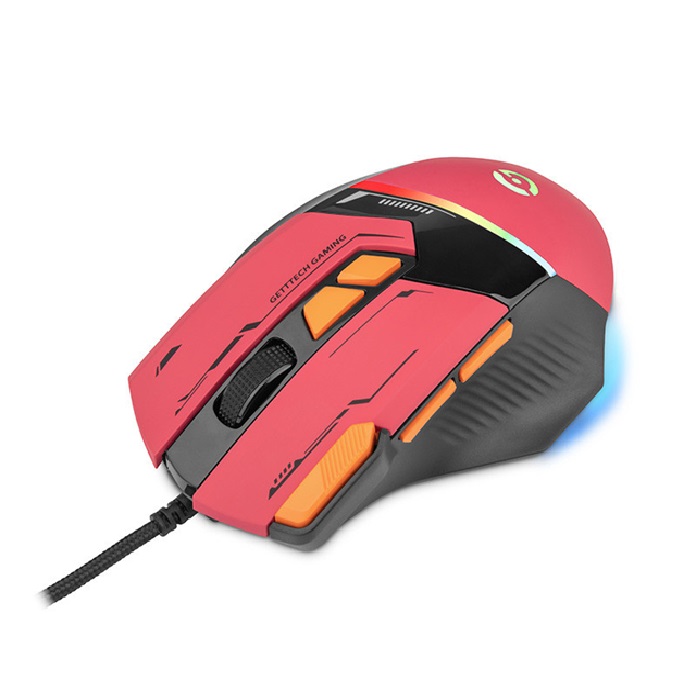 Mouse Gamer Ergonómico Getttech GPM-RGBWR-G1-RD, Alámbrico, USB, 7200DPI, Naranja/Rojo. 