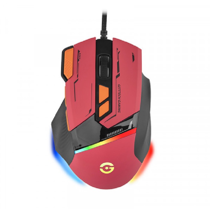 Mouse Gamer Ergonómico Getttech GPM-RGBWR-G1-RD, Alámbrico, USB, 7200DPI, Naranja/Rojo. 