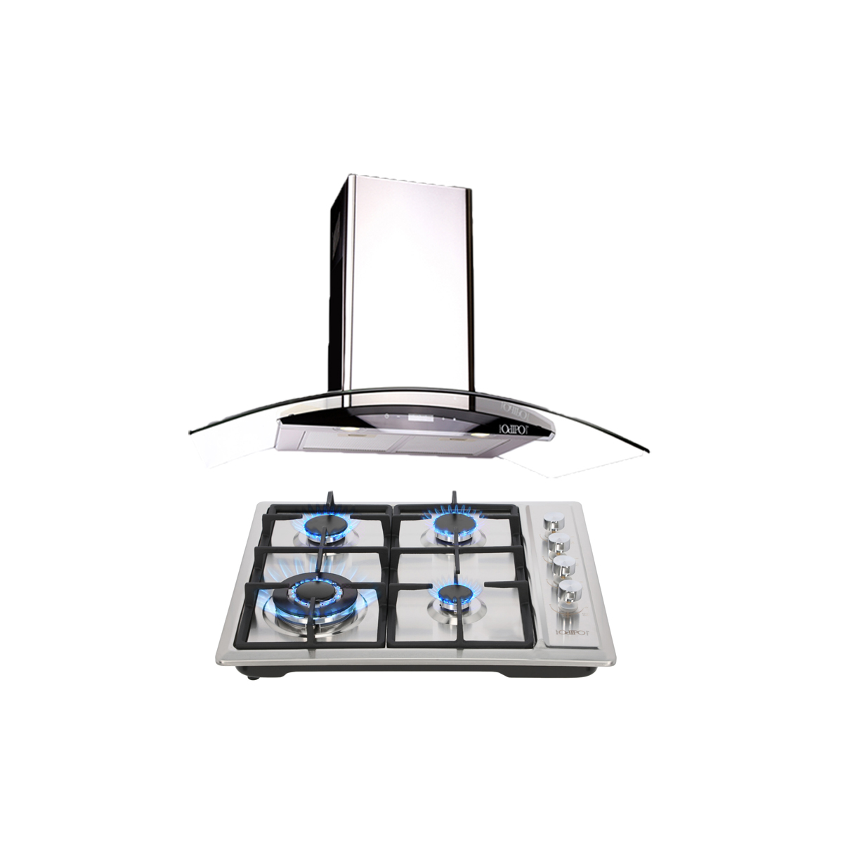 Combo Parrilla Inox Vulcano 60cms Y Campana Pared 90cm Cristal Matrix.