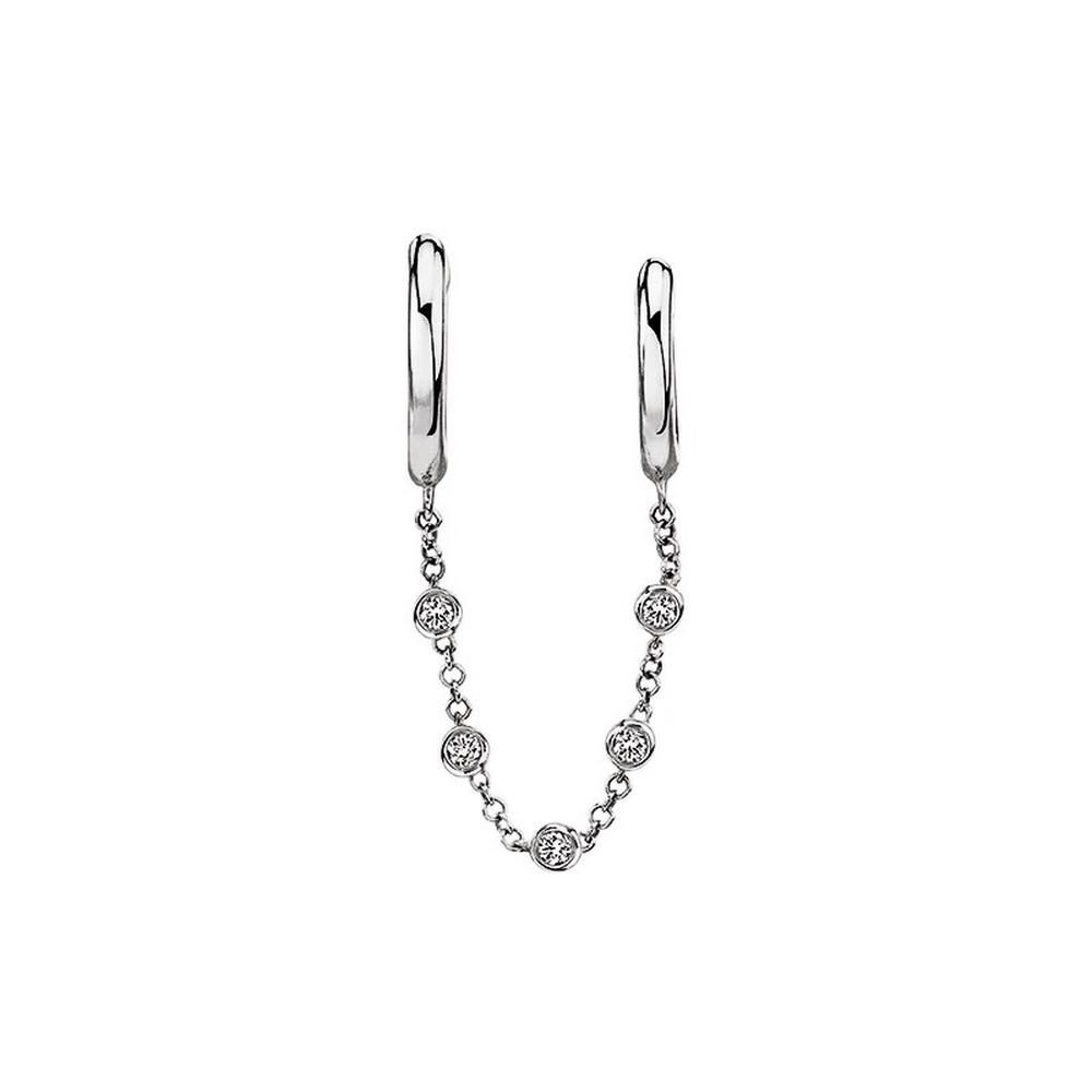 Arete Doble De Plata 925 Cadena Colgante Zirconias Piercing