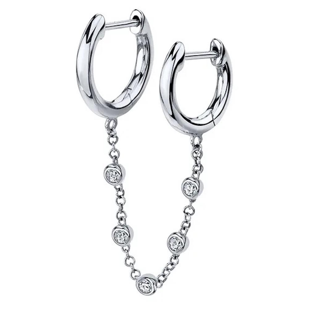 Arete Doble De Plata 925 Cadena Colgante Zirconias Piercing