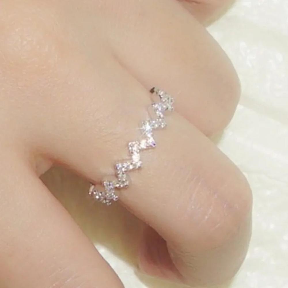Anillo de Plata 925 Oro Rosa 18k Zig Zag y Zirconias Finas