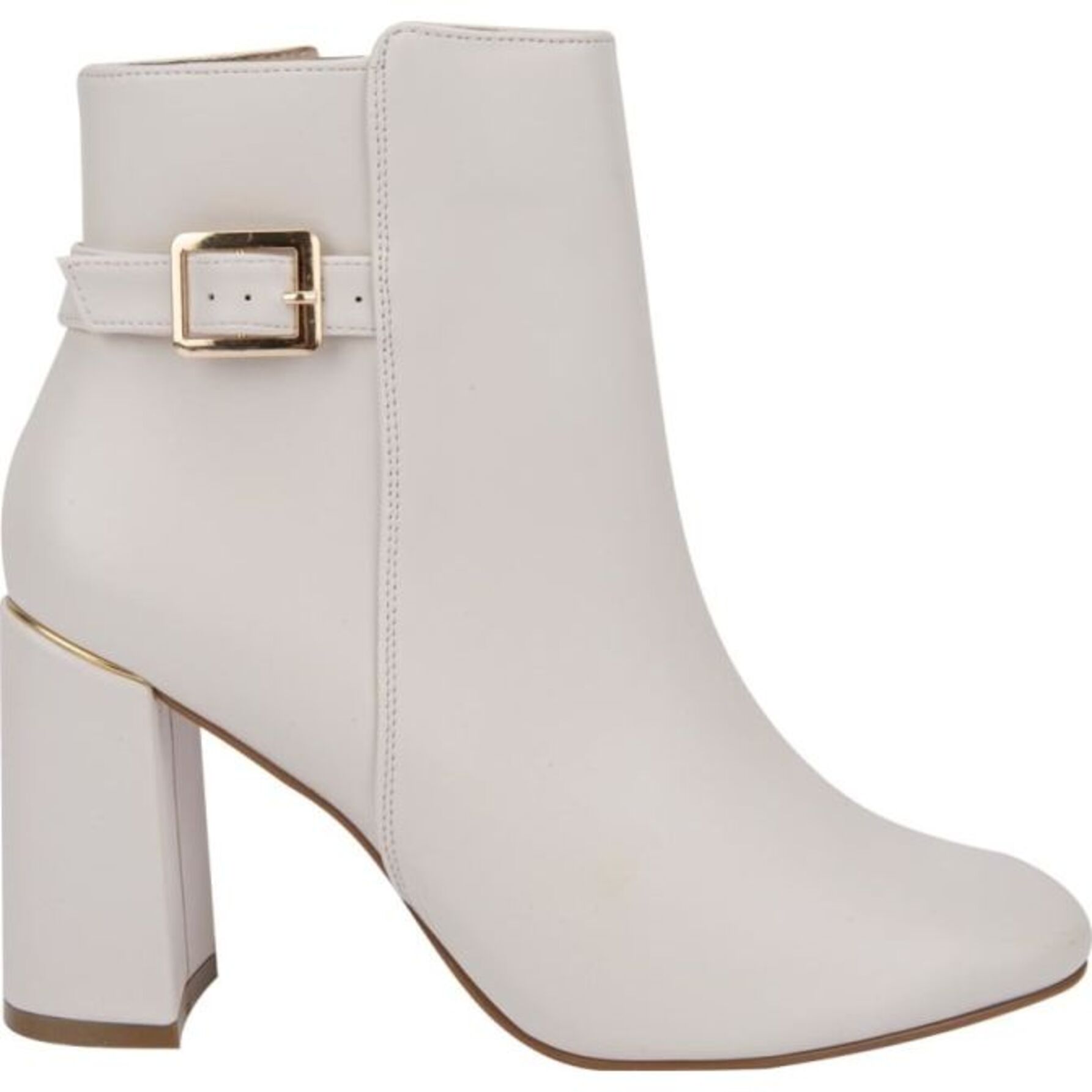 Botas para mujer, con tacón alto y grueso, acabado napa y hebilla de adorno, marca Yaeli Fashion, color beige, mod. 1179330