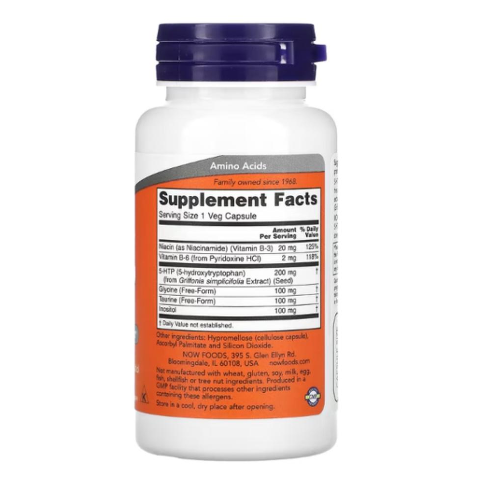 5 Hidroxitriptofano Now 5-HTP 200mg 60 cápsulas.