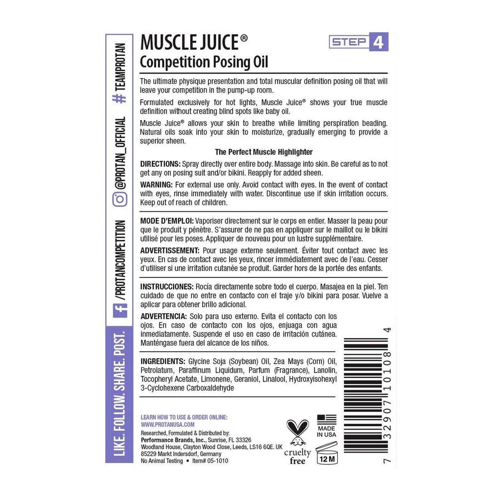 Aceite de competición Pro Tan Muscle Juice Posing Oil 4oz.
