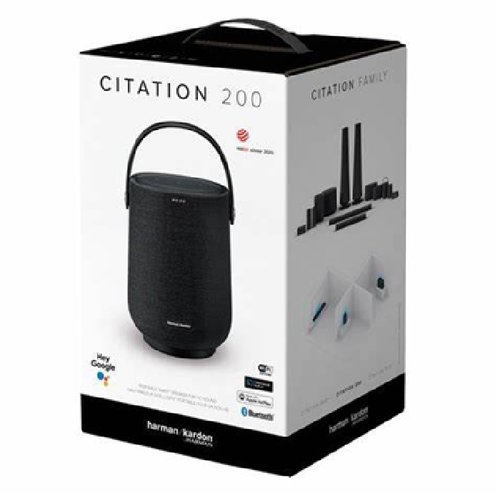 Bocina inteligente Harman Kardon Citation 200 con asistente virtual Google Assistant color black 127V.
