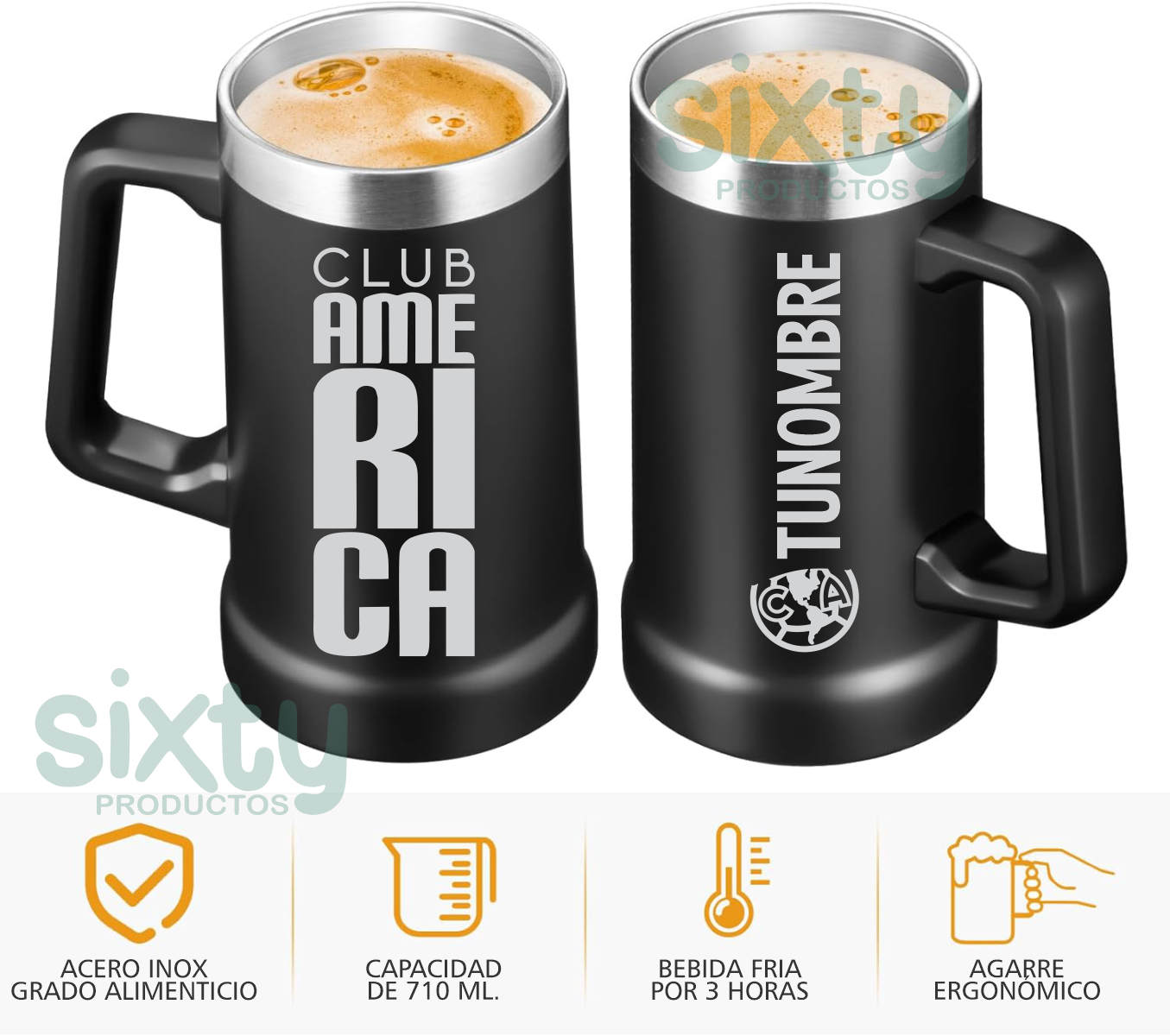 Tarro metalico para cerveza acero inoxidable 710 ml Club America Liga MX Azul