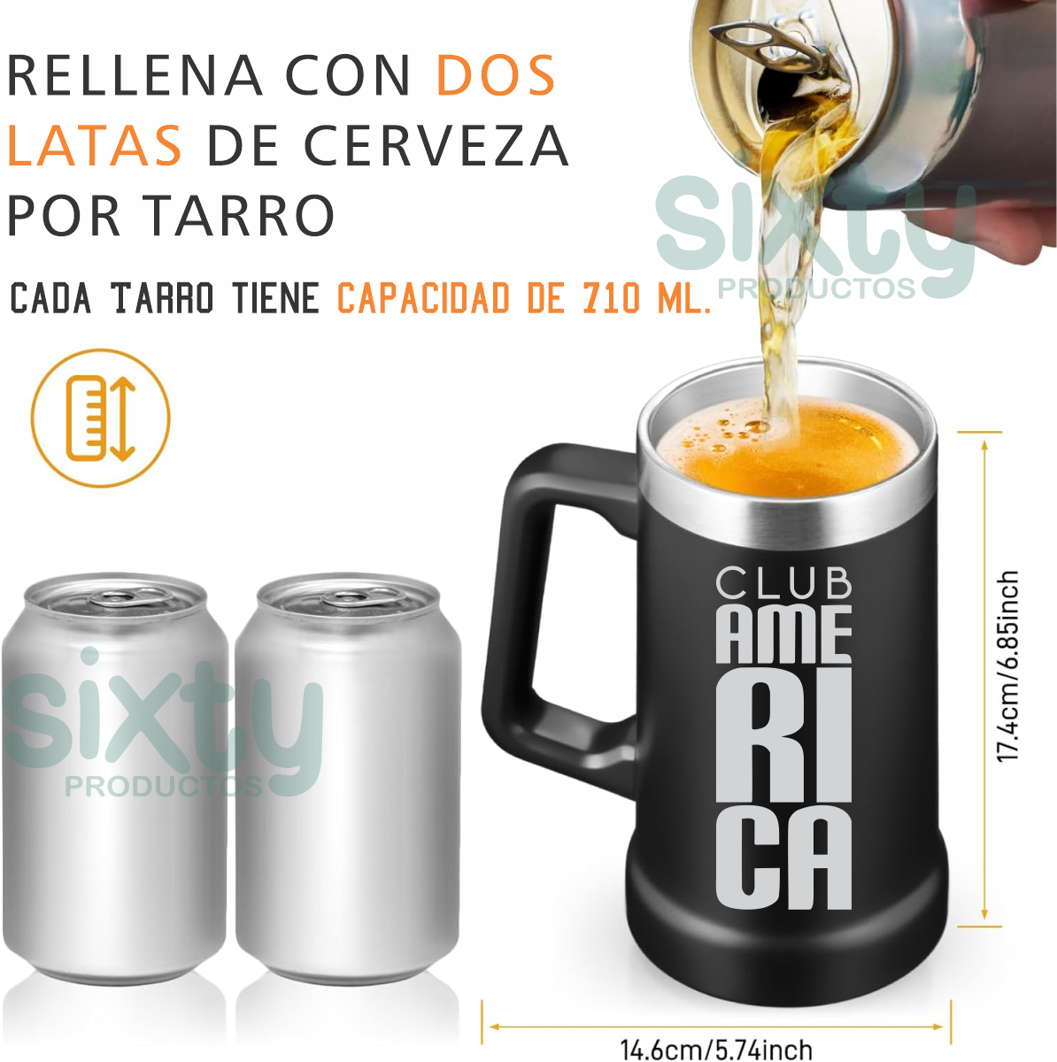 Tarro metalico para cerveza acero inoxidable 710 ml Club America Liga MX Azul