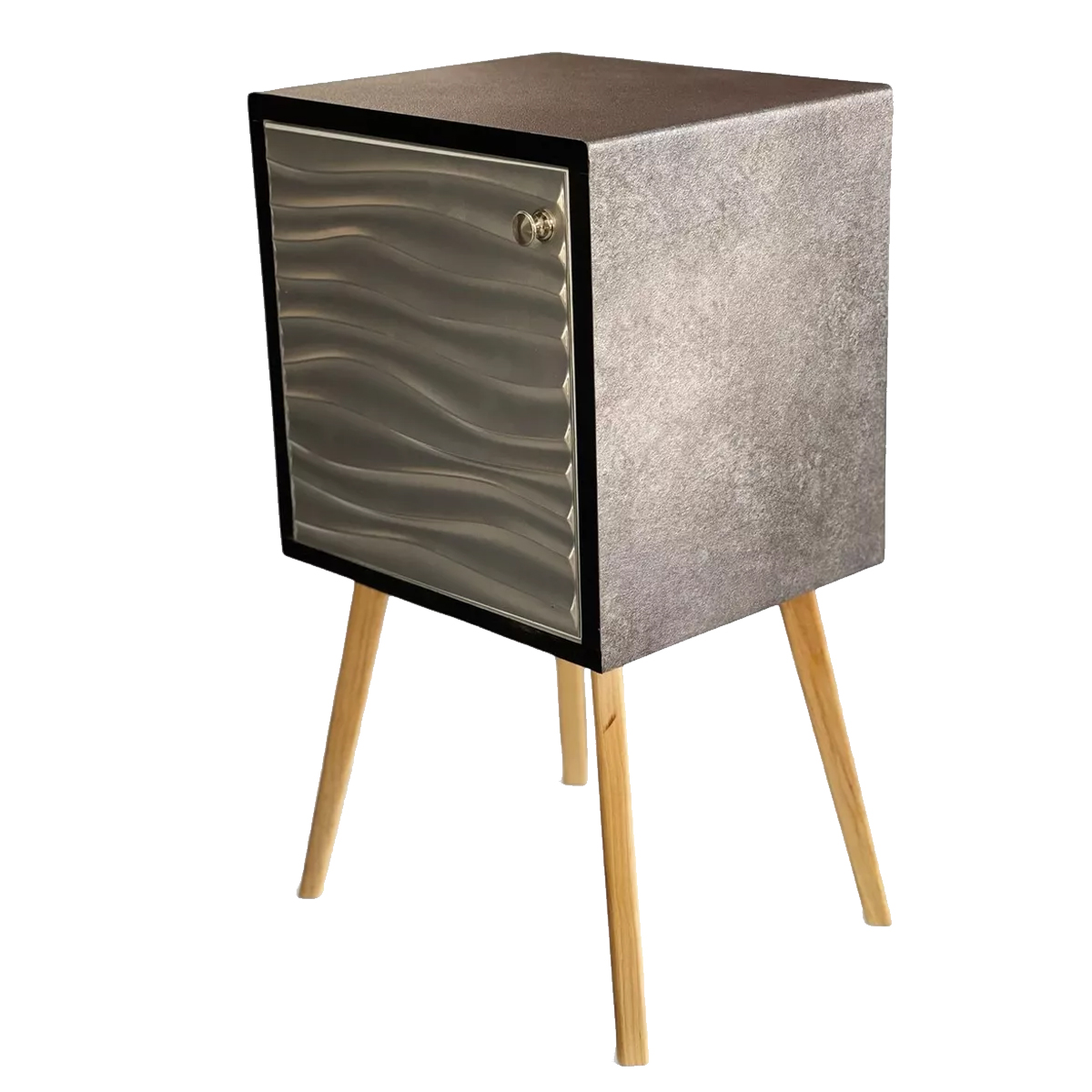 Buro Minimalista Mesa De Noche Luz Led Mdf Recámara Organizador PLATA