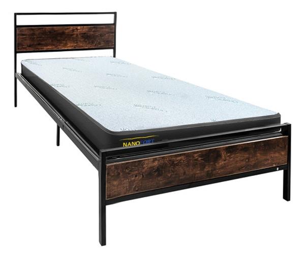 Recamara Matrimonial Colchon Memory Foam Cama Acero Moderna Houzer