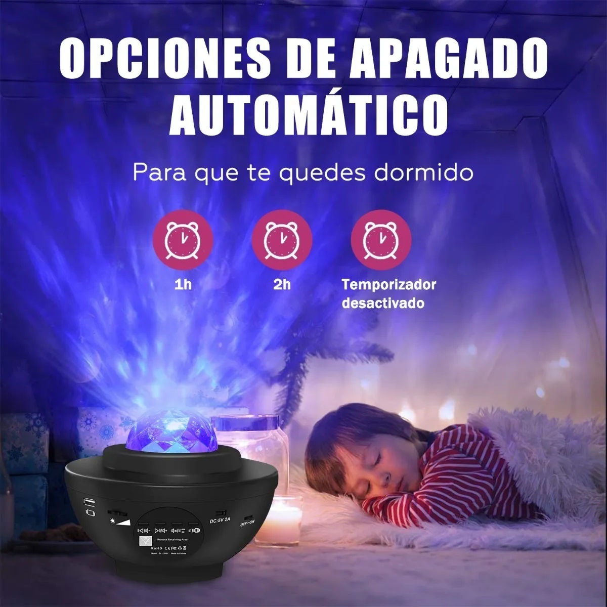 Lámpara con Proyector de Estrellas LED y Altavoz de Música (Blanco)