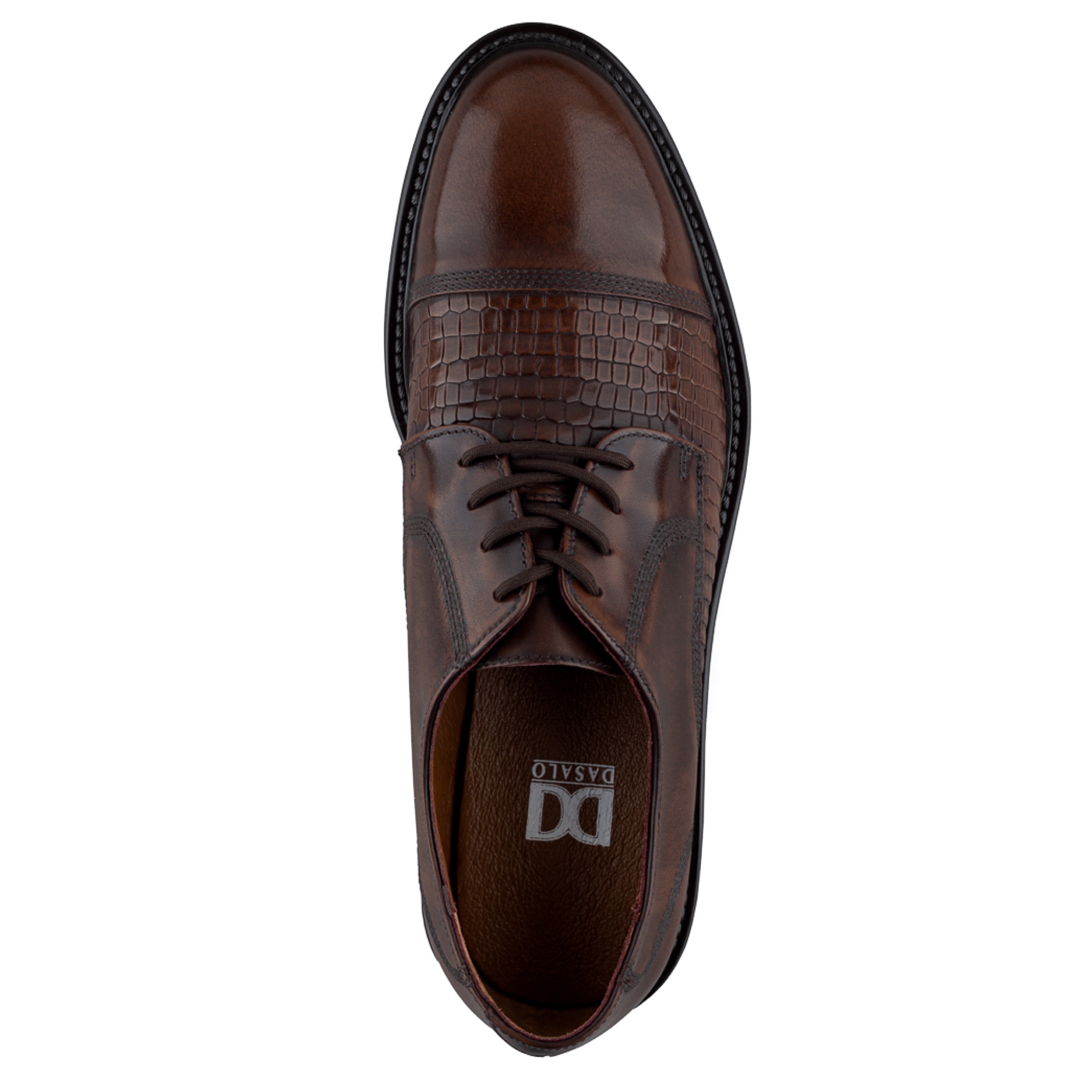 Zapato Derby de Piel Grabada para Hombre en Color Café con Agujetas