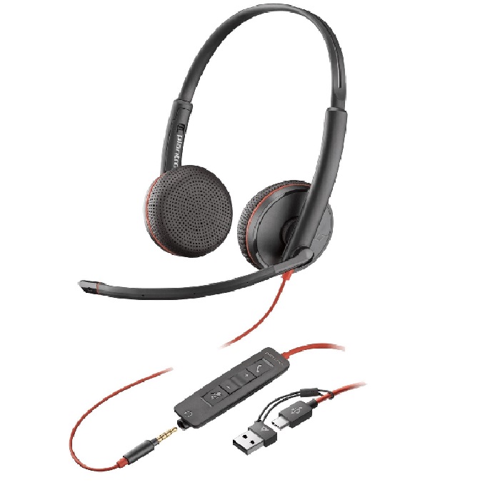 Poly Audífonos con Micrófono Blackwire 3225, Alámbrico, 2.2 Metros, USB-A/3.5mm, Negro. 