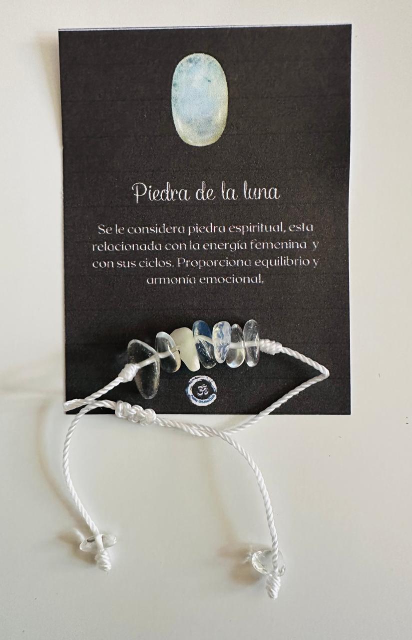 Pulsera Cuarzo Piedra Luna Chips Intuición, Energía Femenina, calma y equilibrio emocional