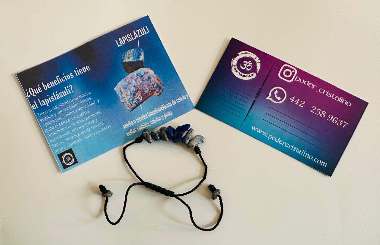 Pulsera Cuarzo Chips lapislázuli sabiduría, protección,  claridad mental, paz, calma, serenidad