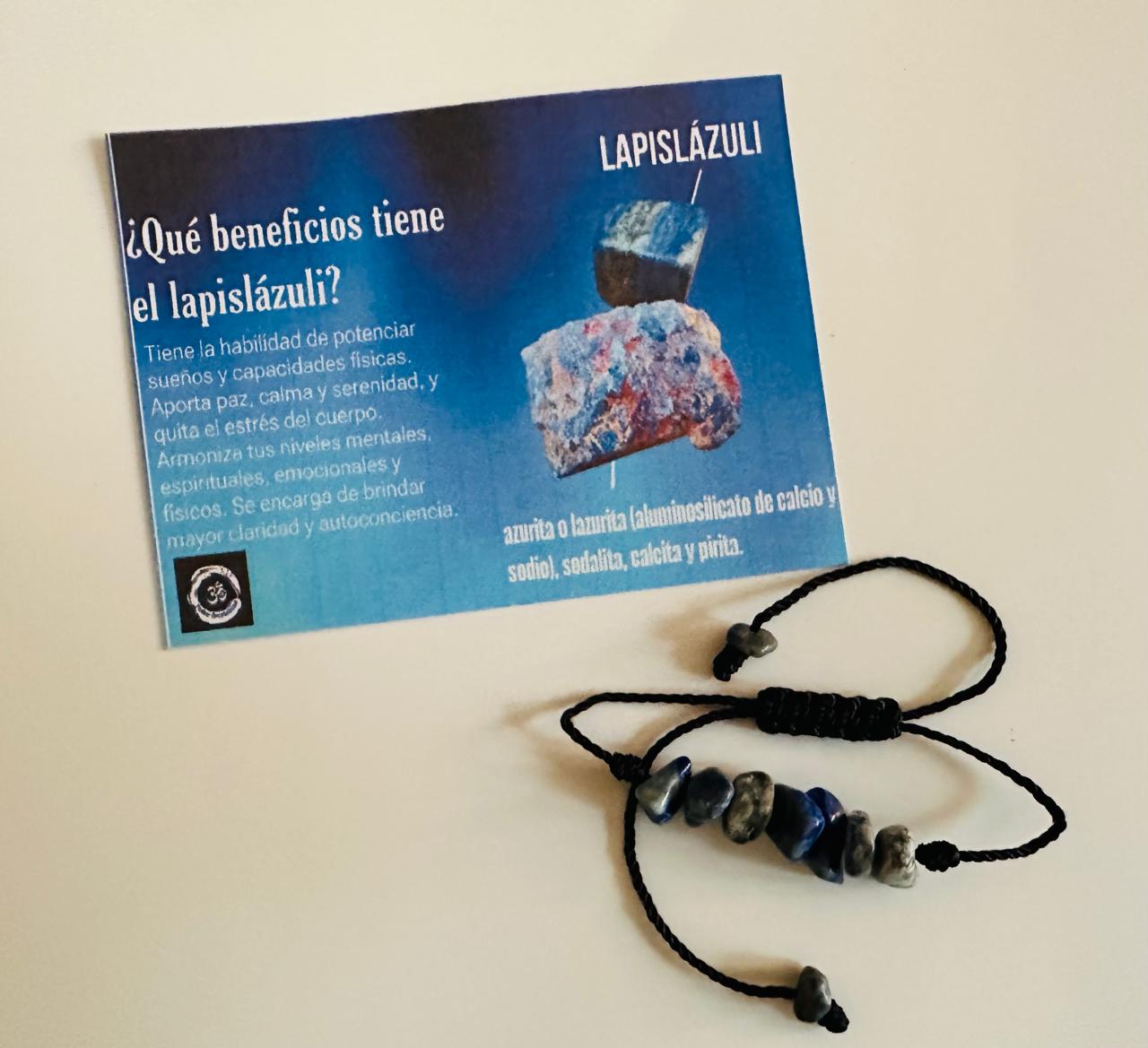 Pulsera Cuarzo Chips lapislázuli sabiduría, protección,  claridad mental, paz, calma, serenidad