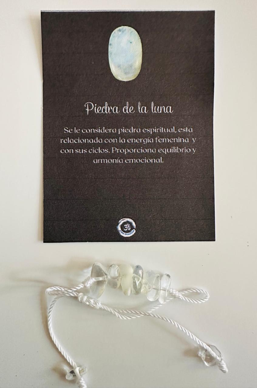 Pulsera Cuarzo Piedra Luna Chips Intuición, Energía Femenina, calma y equilibrio emocional